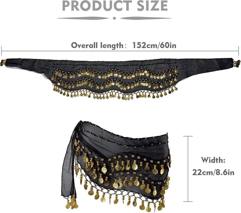 MOLFUJ Belly Dance Hip Scarf with 128 Gold Coins, Belly Dancer Belt Scarf Skirt for Women - Image 2